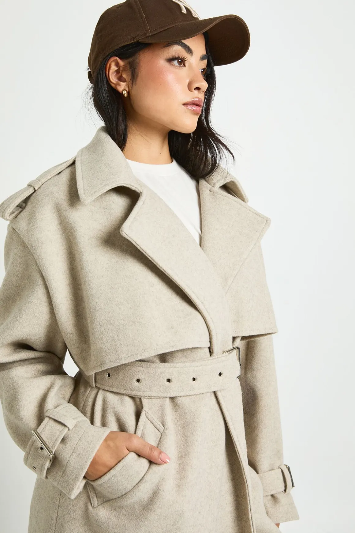 Trench-coat oversize ceinturé au look en laine
