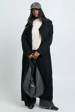Trench Coat Oversized Long À Double Boutonnage