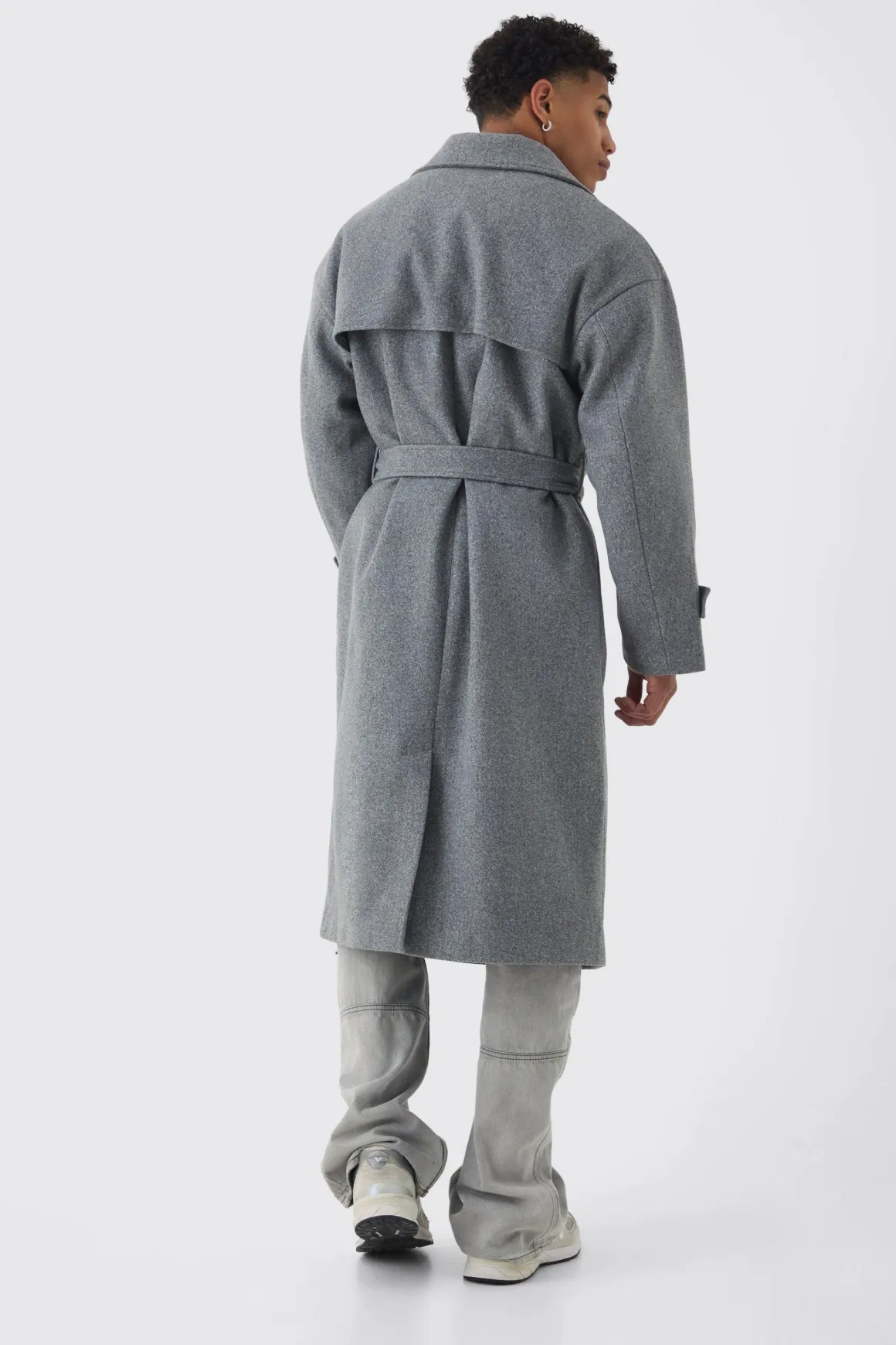 Trench-coat oversize à double boutonnage en gris