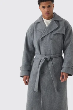Trench-coat oversize à double boutonnage en gris