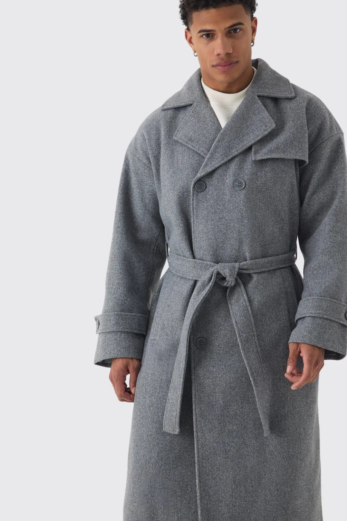 Trench-coat oversize à double boutonnage en gris
