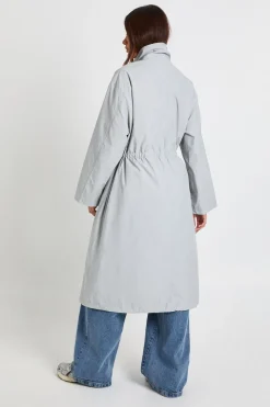Trench-coat Texturé À Col Montant Et Taille Cintrée