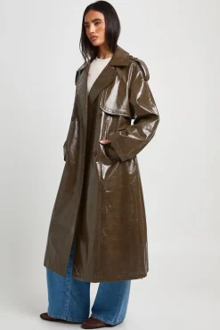 boohoo Trench-coat Verni Avec Ceinture<Femme Vestes & Manteaux|Trenchs