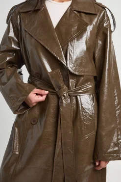 boohoo Trench-coat Verni Avec Ceinture<Femme Vestes & Manteaux|Trenchs