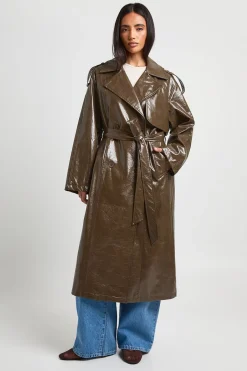 boohoo Trench-coat Verni Avec Ceinture<Femme Vestes & Manteaux|Trenchs