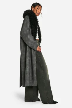 Trench-coat vintage en synthétique avec col en synthétique