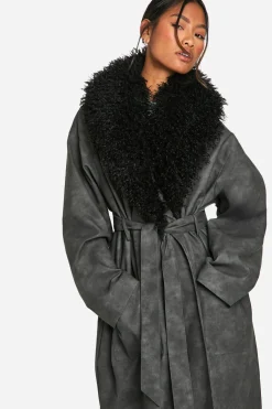 Trench-coat vintage en synthétique avec col en synthétique