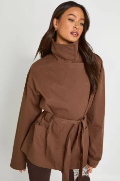 Trench Court Ceinturé Col Montant Tall