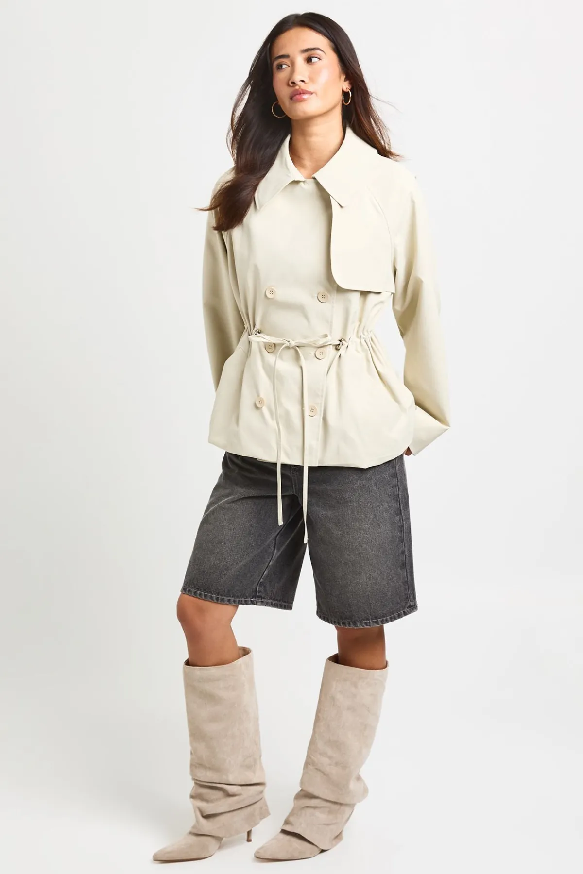 boohoo Trench Court Cintré À La Taille<Femme Vestes & Manteaux|Trenchs