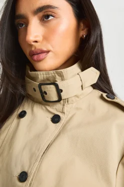 boohoo Trench Court À Double Boutonnage Et Col Montant<Femme Tons Neutres|Trenchs