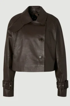 KarenMillen Trench Court En Cuir Col Montant Petite<Femme Vestes & Manteaux|Trenchs