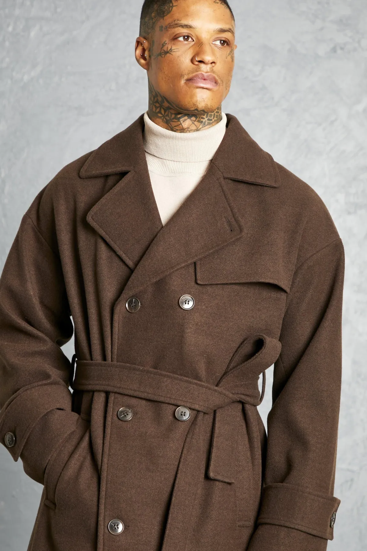 boohooMAN Trench Croisé Long en<Homme Vestes & Manteaux Grande Taille|Tout Afficher