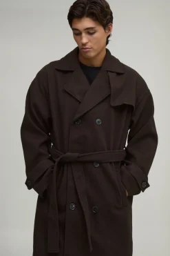 boohooMAN Trench Croisé Long en<Homme Vestes & Manteaux Grande Taille|Tout Afficher