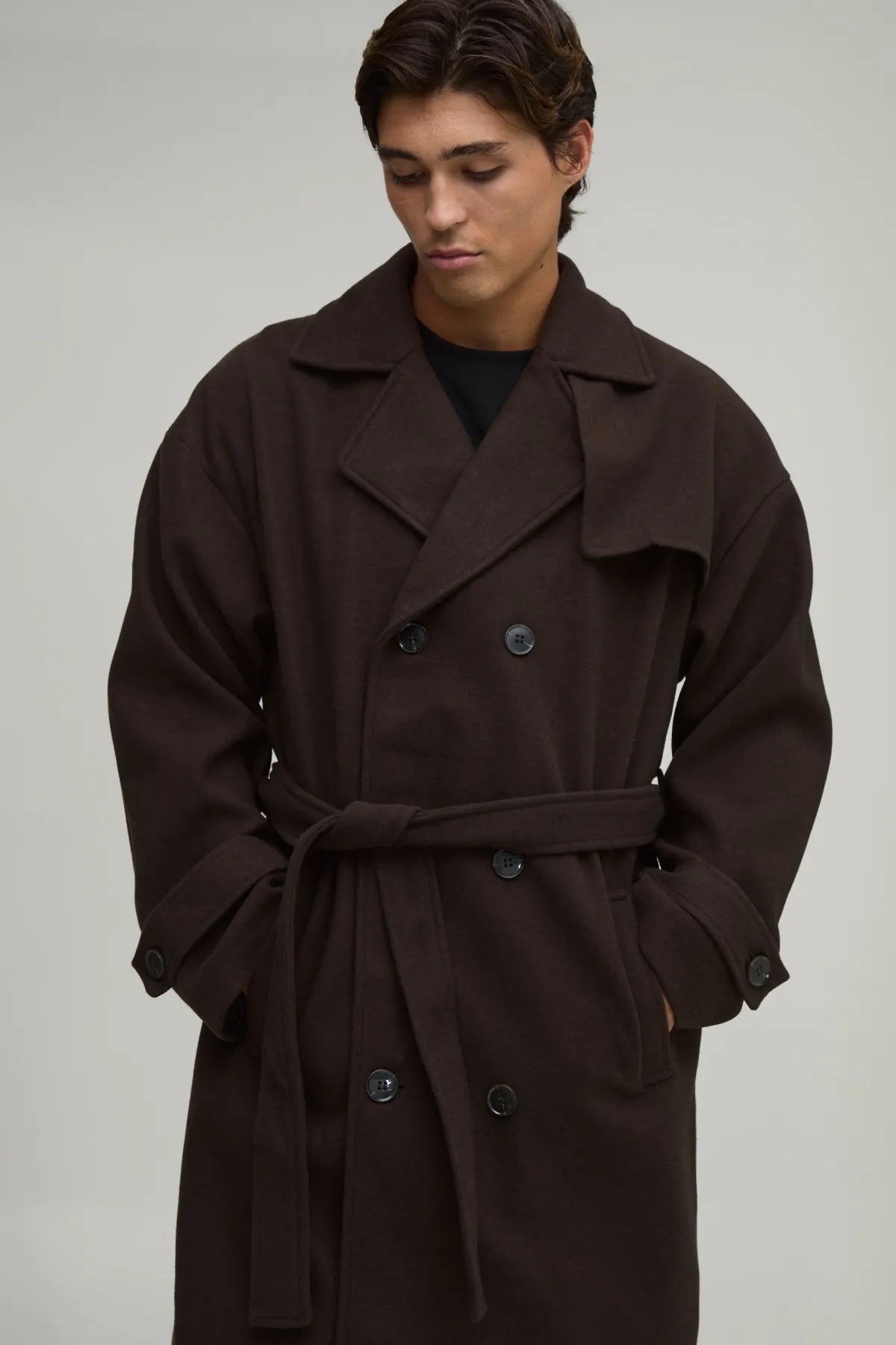 boohooMAN Trench Croisé Long en<Homme Vestes & Manteaux Grande Taille|Tout Afficher