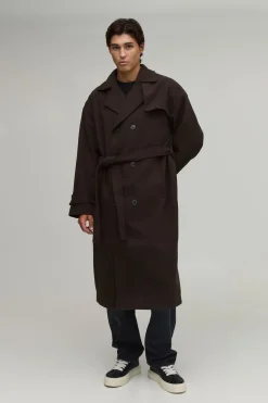 boohooMAN Trench Croisé Long en<Homme Vestes & Manteaux Grande Taille|Tout Afficher