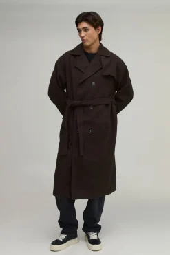boohooMAN Trench Croisé Long en<Homme Vestes & Manteaux Grande Taille|Tout Afficher