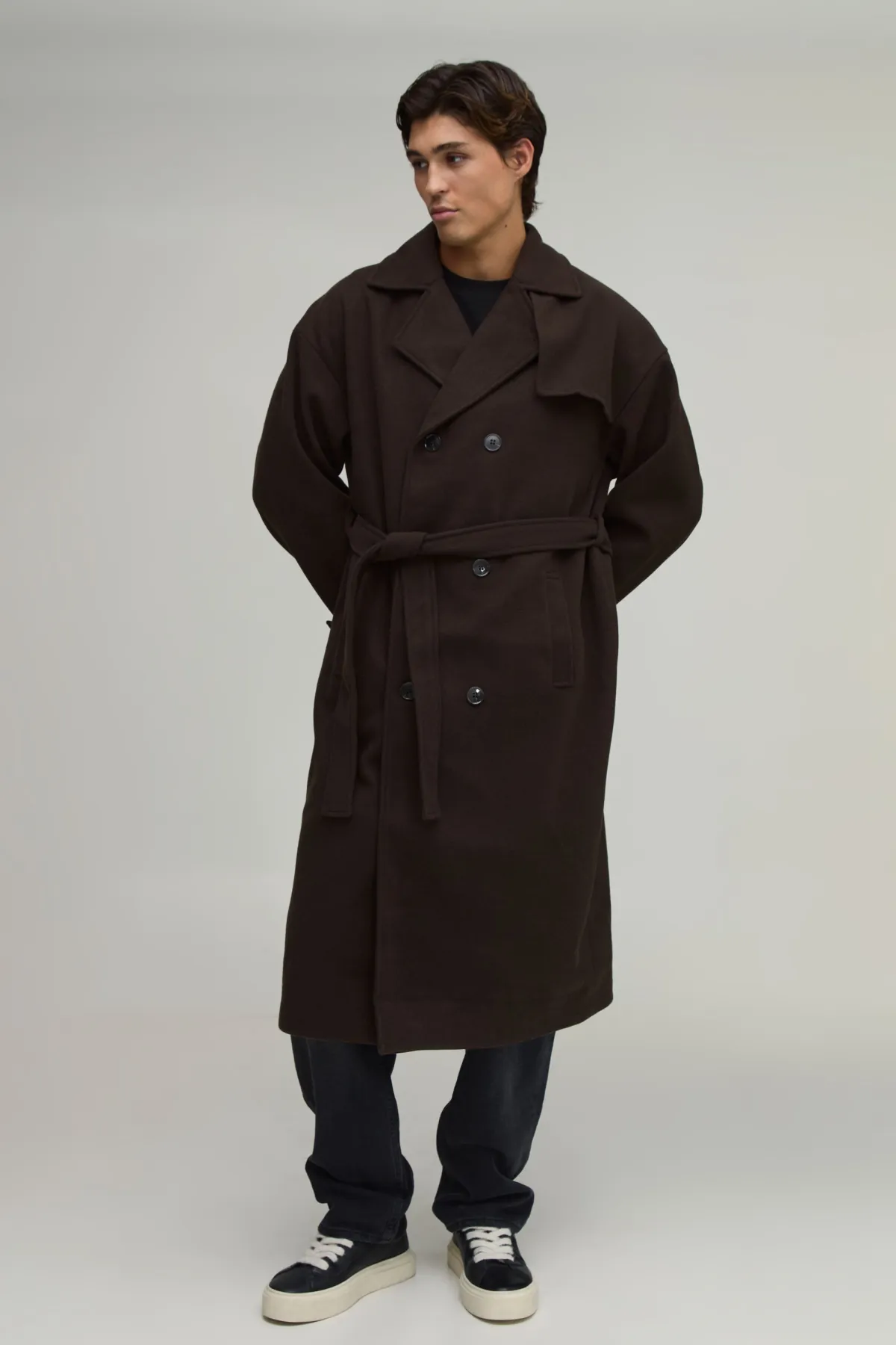 boohooMAN Trench Croisé Long en<Homme Vestes & Manteaux Grande Taille|Tout Afficher