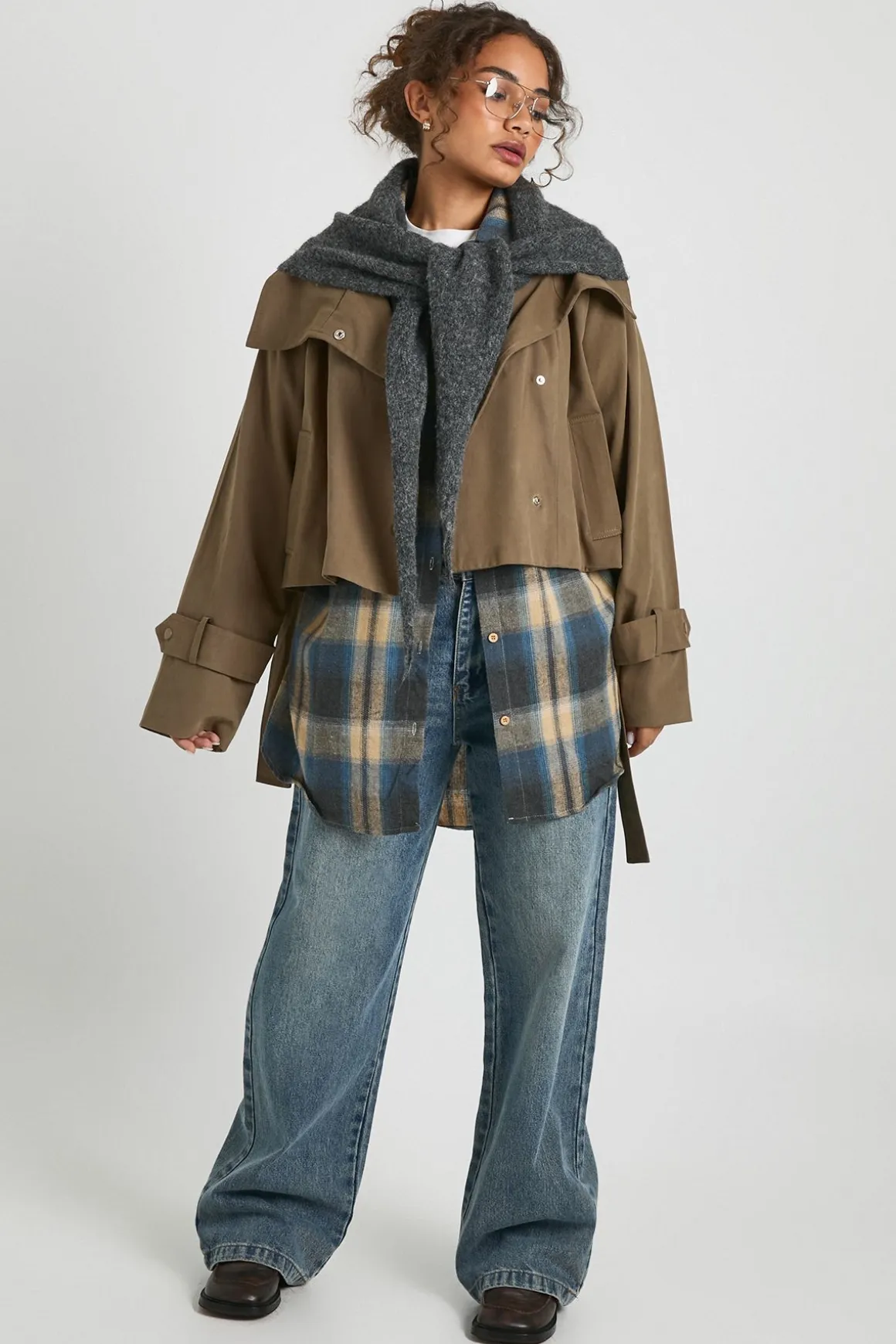Trench crop asymétrique à ceinture