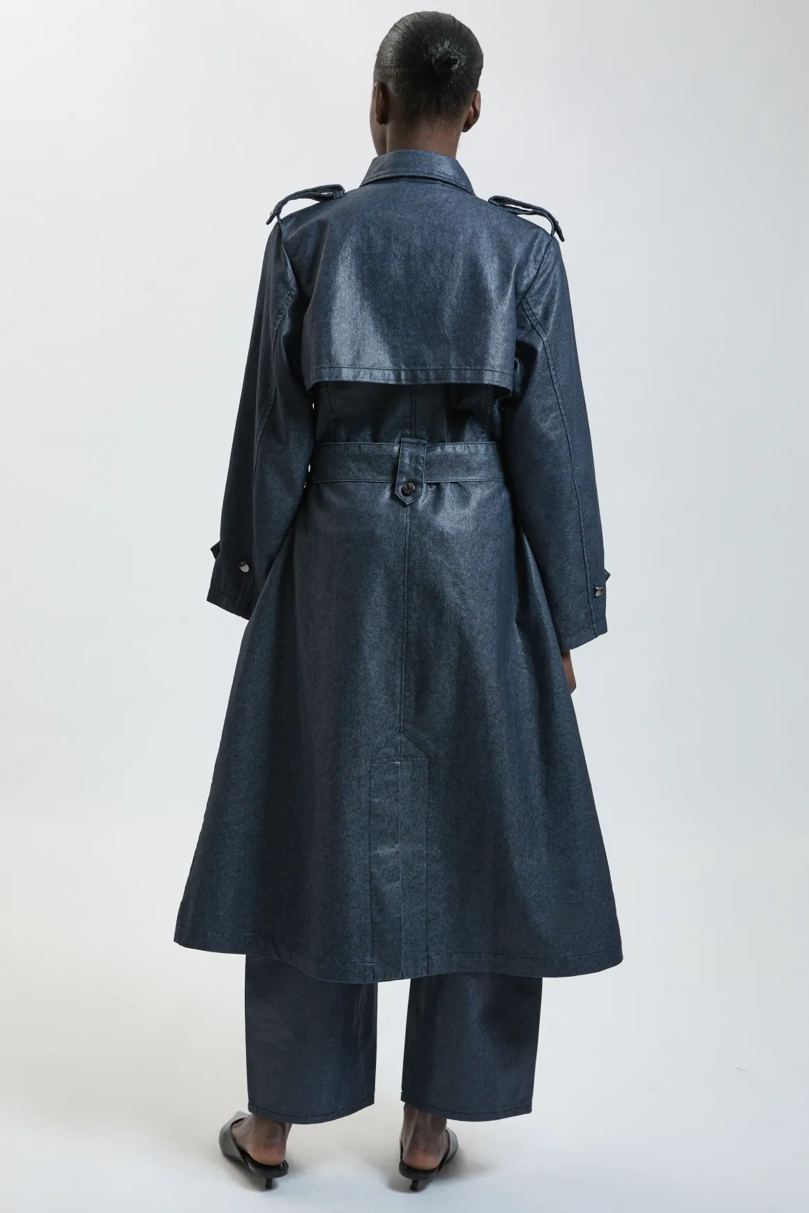 Trench En Denim Enduit Métallisé