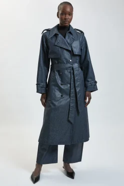 Trench En Denim Enduit Métallisé