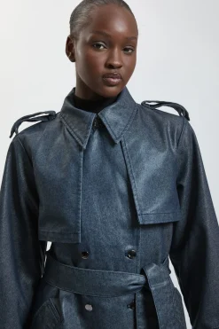 Trench En Denim Enduit Métallisé