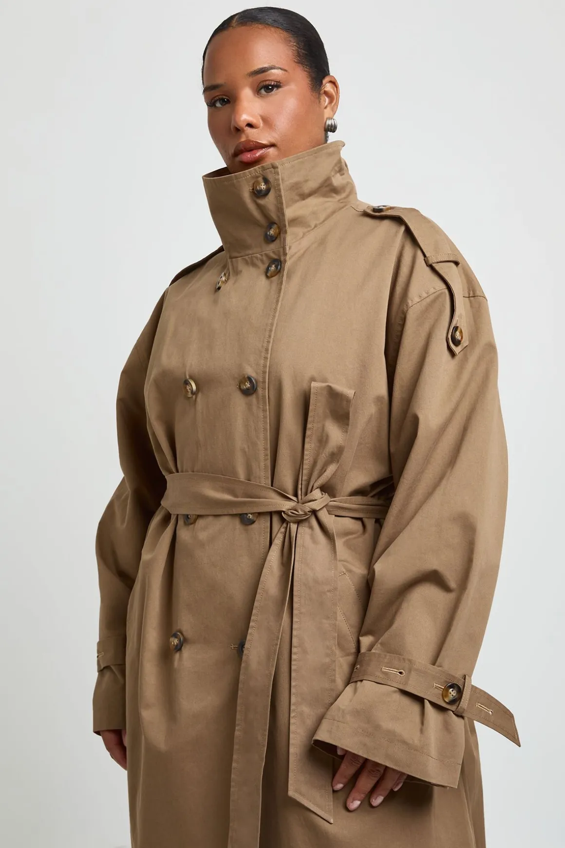 Trench Grande Taille Col Cheminée Double Boutonnage