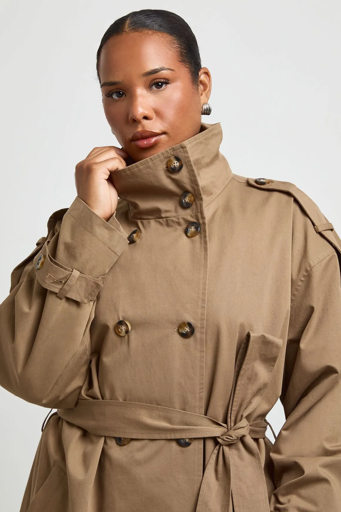 Trench Grande Taille Col Cheminée Double Boutonnage