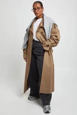 Trench Grande Taille Col Cheminée Double Boutonnage