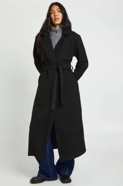 boohoo Trench Long Ceinturé Aspect Laine<Femme Vestes & Manteaux