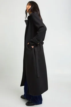 boohoo Trench Long Ceinturé Aspect Laine<Femme Vestes & Manteaux