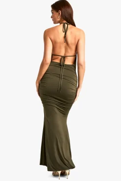 boohoo Trim Detail Cowl Ruched Slinky Maxi Dress<Femme Robes|Robes De Soirée Chic