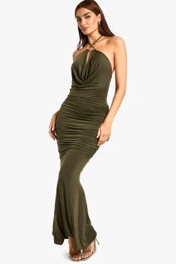 boohoo Trim Detail Cowl Ruched Slinky Maxi Dress<Femme Robes|Robes De Soirée Chic
