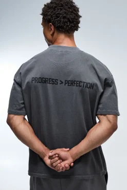 T-shirt Active Col Allongé Délavé Oversize Progress Over Perfection
