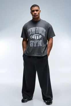 boohooMAN T-shirt Active New York City Gym Délavé Oversize Col Étendu<Femme Tout Afficher Activewear|Athleisure