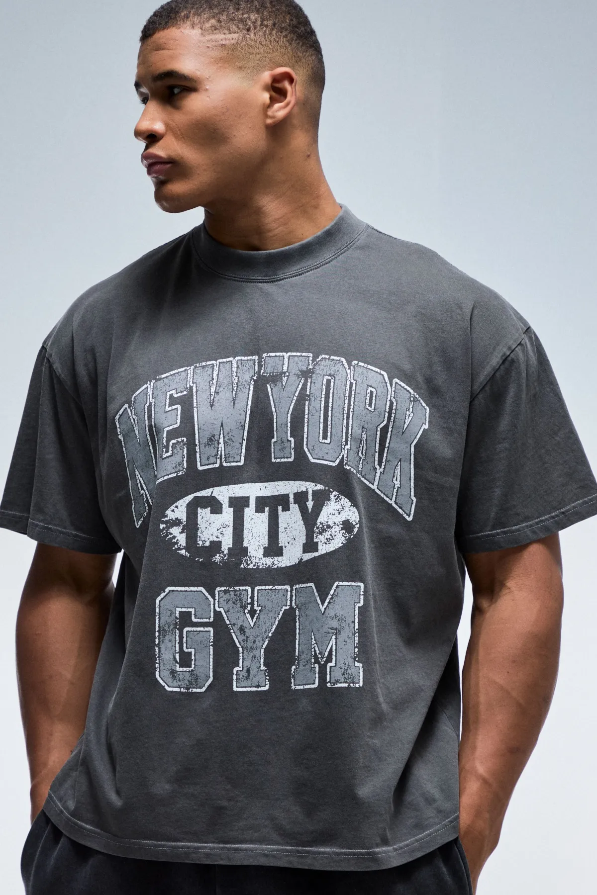 boohooMAN T-shirt Active New York City Gym Délavé Oversize Col Étendu<Femme Tout Afficher Activewear|Athleisure
