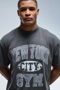 boohooMAN T-shirt Active New York City Gym Délavé Oversize Col Étendu<Femme Tout Afficher Activewear|Athleisure