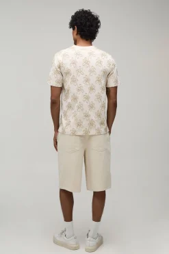 T-shirt Ajusté En Coton Épais Avec Broderie Florale
