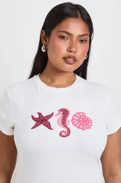 boohoo T-shirt Ajusté Grande Taille Imprimé Coquillages<Femme Tops