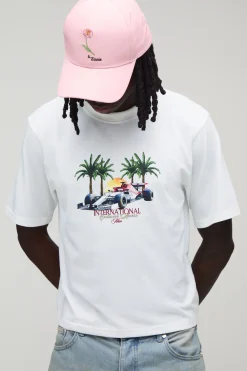 boohooMAN T-shirt Ajusté À Imprimé Palmiers Racing<Homme T-Shirts Impriméstendances|T-Shirts
