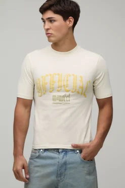 T-shirt Ajusté Moulant Raccourci À Imprimé Moto En Relief