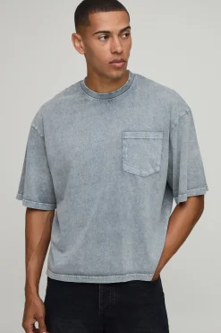 T-shirt Ample Délavé Oversize Avec Poche Poitrine Essentiel