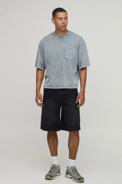 T-shirt Ample Délavé Oversize Avec Poche Poitrine Essentiel