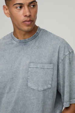 T-shirt Ample Délavé Oversize Avec Poche Poitrine Essentiel