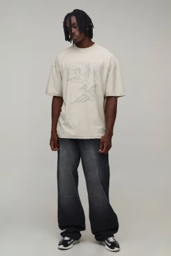 T-shirt Ample Grande Taille Imprimé Colombe Coutures Apparentes