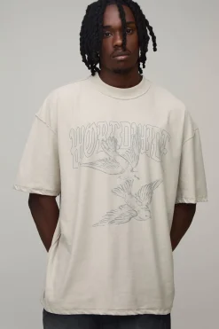 T-shirt Ample Grande Taille Imprimé Colombe Coutures Apparentes
