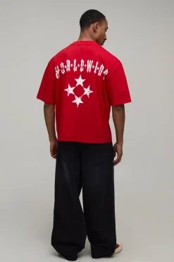 T-shirt Ample Oversize Rouge À Imprimé Étoiles