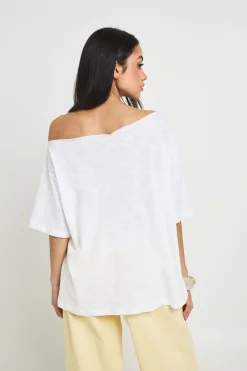 T-shirt Ample Épaules Dénudées En Coton Chiné Transparent