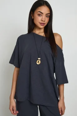 T-shirt Ample Semi-transparent À Épaules Dénudées En Coton Slub