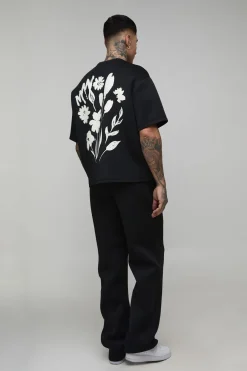 T-shirt Ample Surdimensionné À Coupe Boxy En Néoprène Collé Imprimé Floral Doodle
