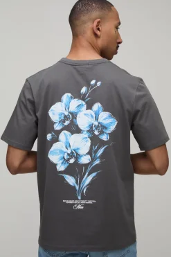 boohooMAN T-shirt Anthracite Coupe Regular À Imprimé Floral<Homme T-Shirts Impriméstendances|T-Shirts